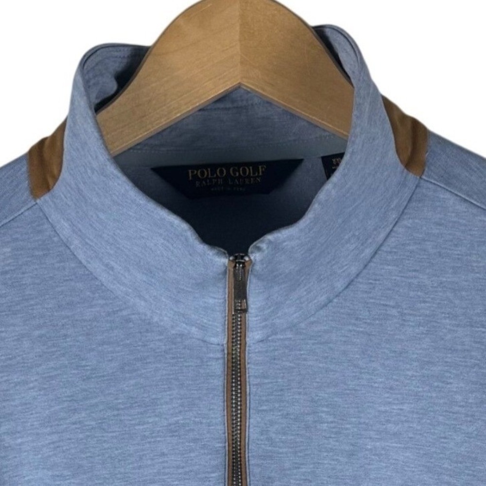 Polo Golf Ralph Lauren Quarter Zip Pullover MensXXL Blue Heather Suede Trim